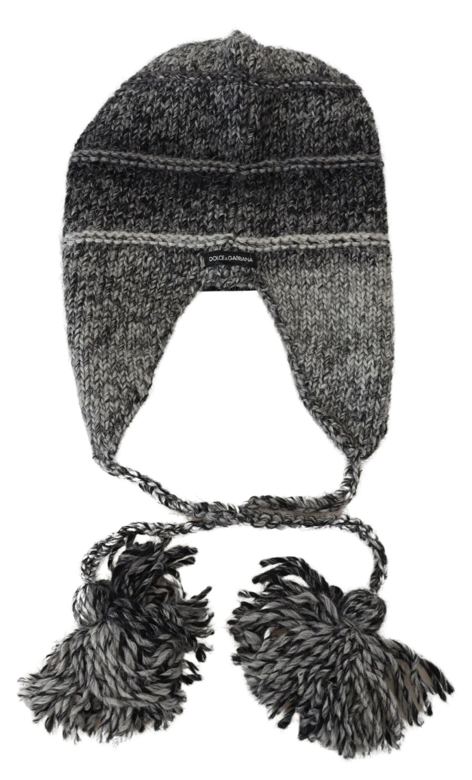 Dolce & Gabbana Gray Warm Fleece Ear Flaps Knit Beanie Hat Dolce & Gabbana