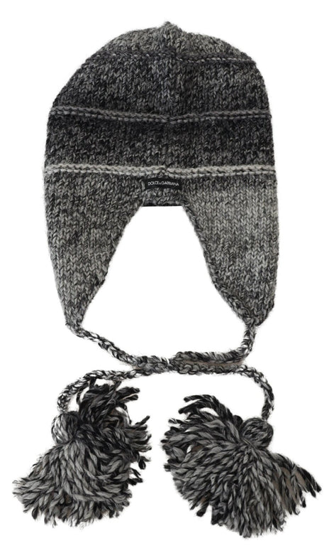 Dolce & Gabbana Gray Warm Fleece Ear Flaps Knit Beanie Hat Dolce & Gabbana
