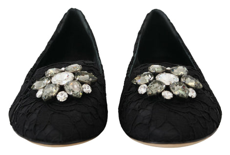 Dolce & Gabbana Black Taormina Lace Crystals Flats Shoes Dolce & Gabbana