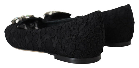 Dolce & Gabbana Black Taormina Lace Crystals Flats Shoes Dolce & Gabbana