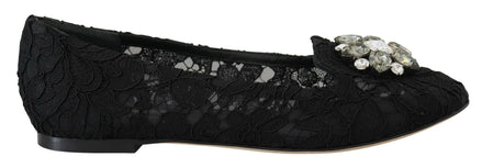 Dolce & Gabbana Black Taormina Lace Crystals Flats Shoes Dolce & Gabbana