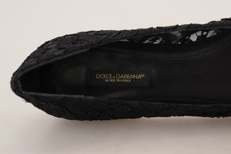 Dolce & Gabbana Black Taormina Lace Crystals Flats Shoes Dolce & Gabbana