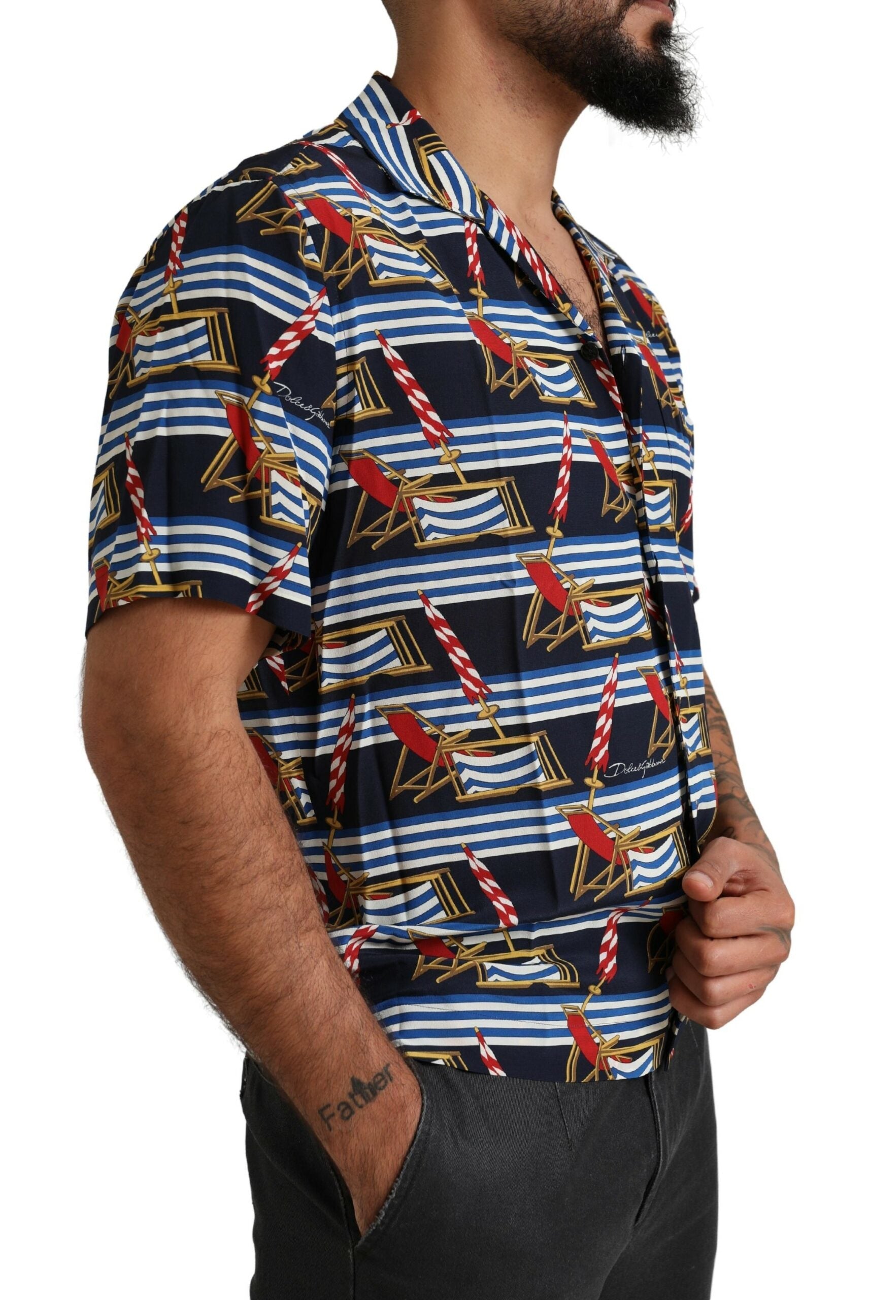 Dolce & Gabbana Multicolor Beach Chair Short Sleeves Shirt Dolce & Gabbana