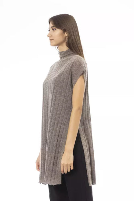 Alpha Studio Brown Wool Women Sweater with Side Slits Alpha Studio