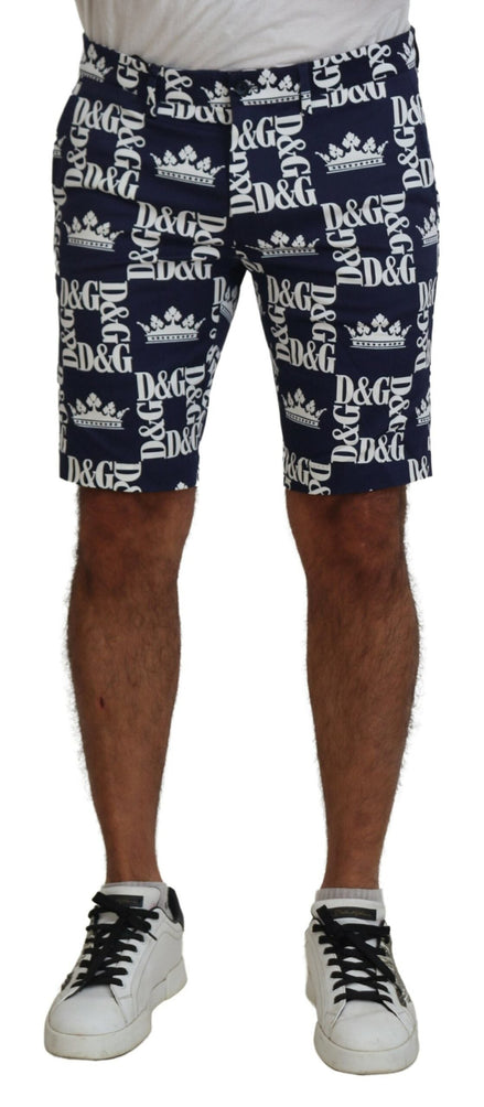 Dolce & Gabbana Blue Logo Print Cotton Chinos Shorts Dolce & Gabbana