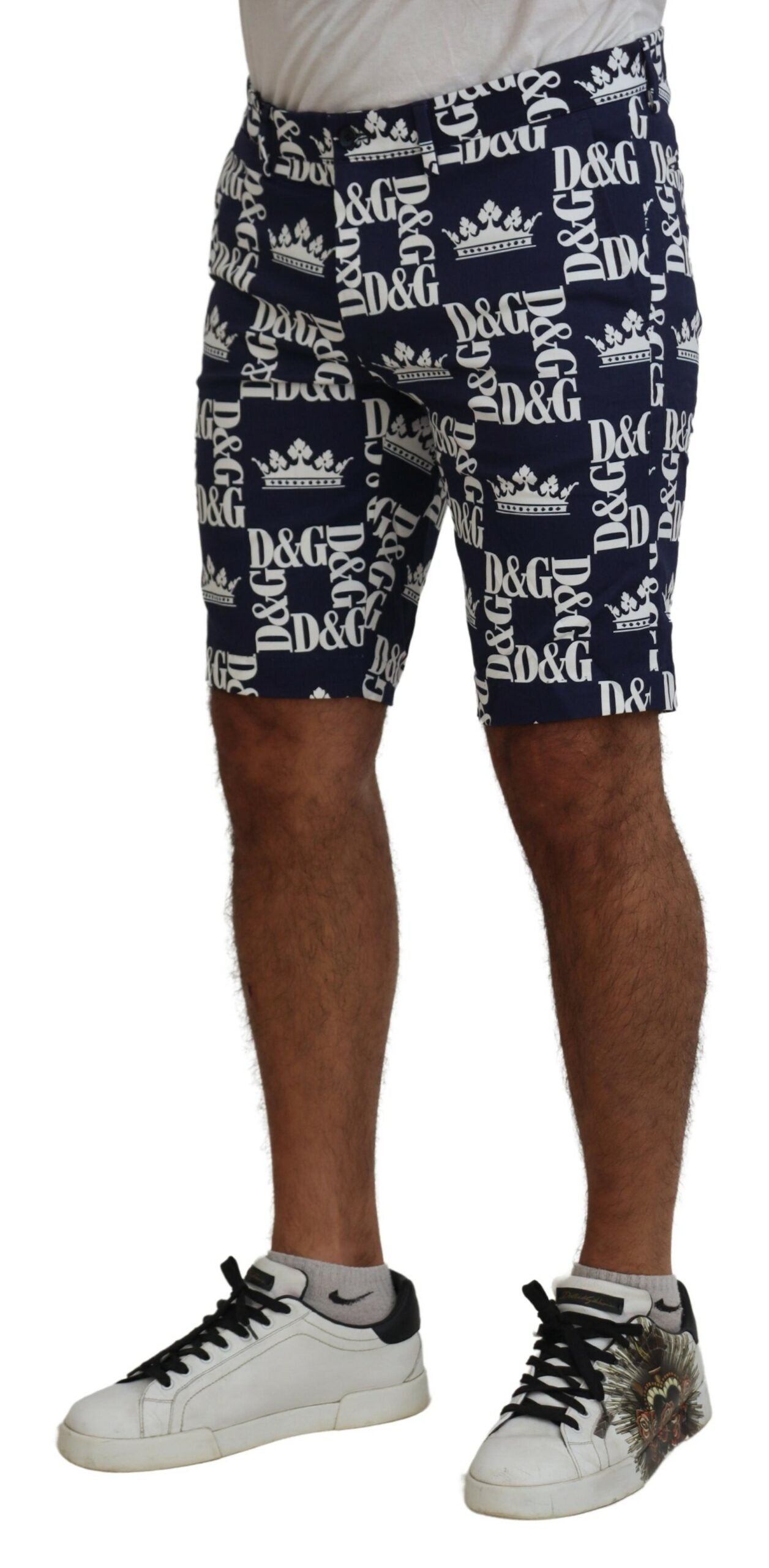 Dolce & Gabbana Blue Logo Print Cotton Chinos Shorts Dolce & Gabbana