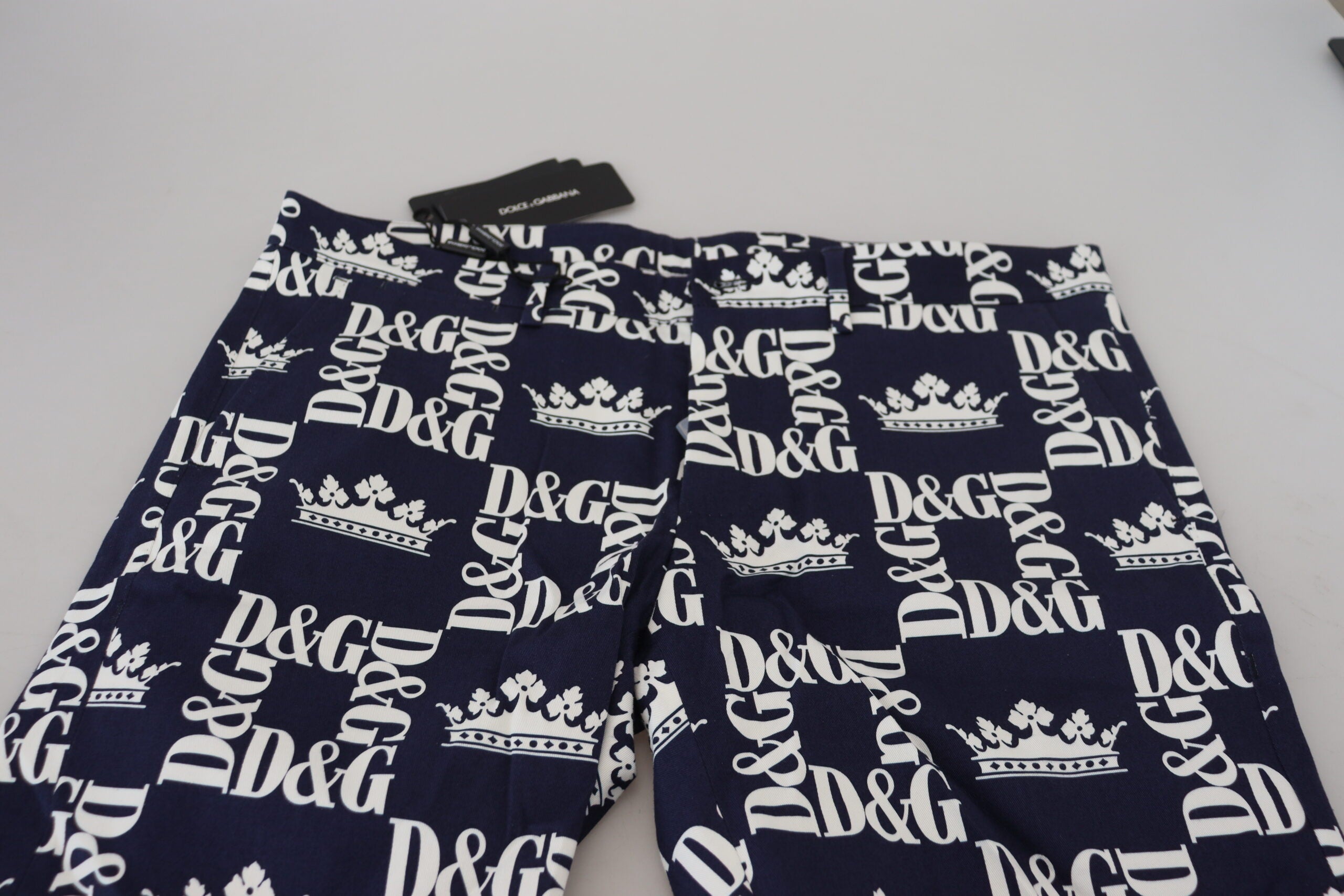 Dolce & Gabbana Blue Logo Print Cotton Chinos Shorts Dolce & Gabbana