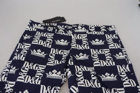 Dolce & Gabbana Blue Logo Print Cotton Chinos Shorts Dolce & Gabbana
