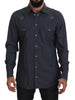 Dolce & Gabbana Blue Cotton Denim Crystal Bee Shirt Dolce & Gabbana