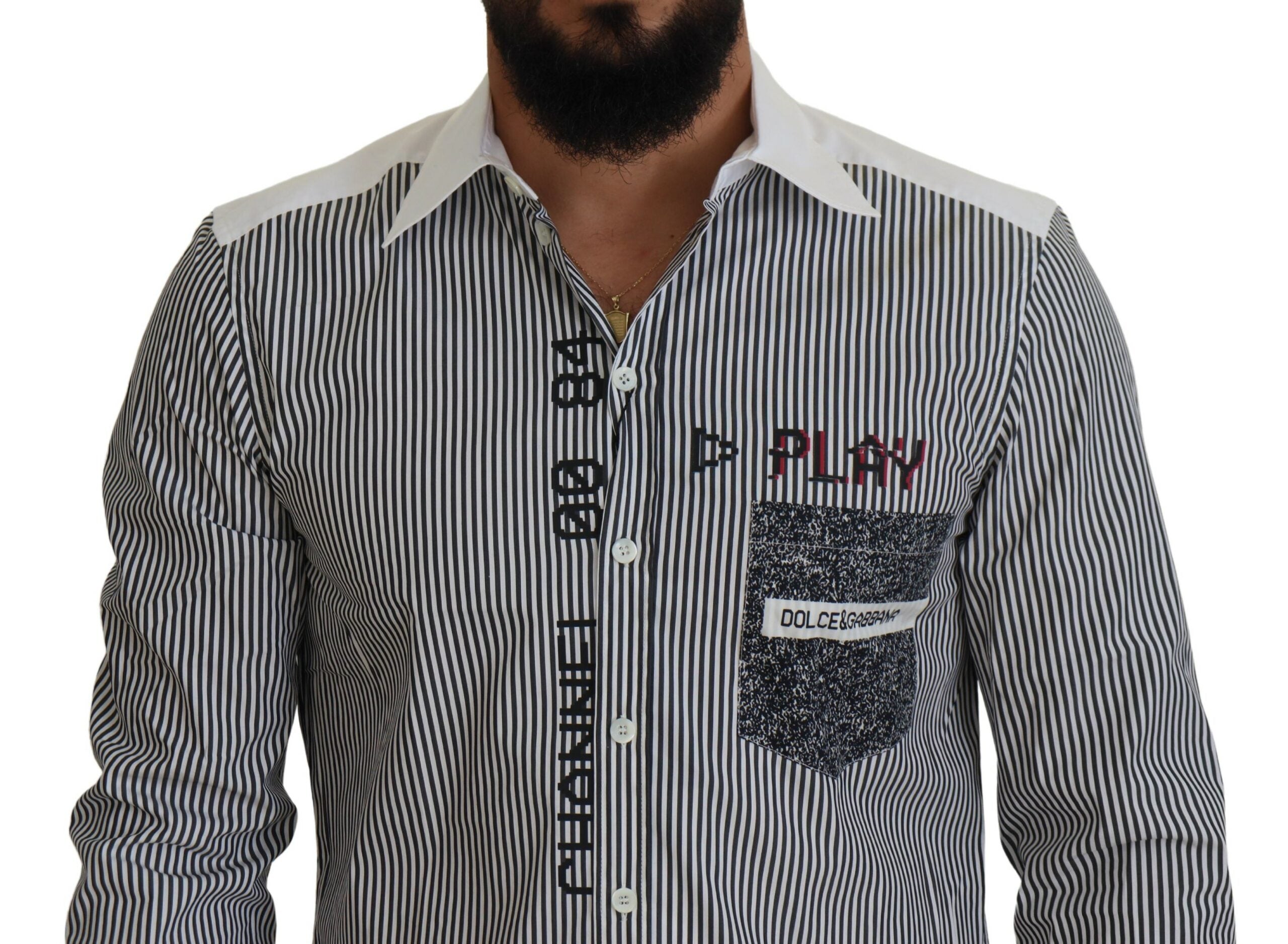 Dolce & Gabbana Gray White Striped Slim Fit Shirt Dolce & Gabbana