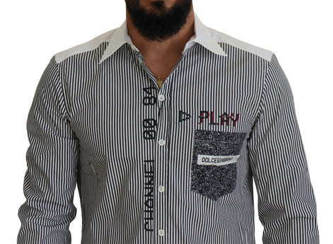 Dolce & Gabbana Gray White Striped Slim Fit Shirt Dolce & Gabbana