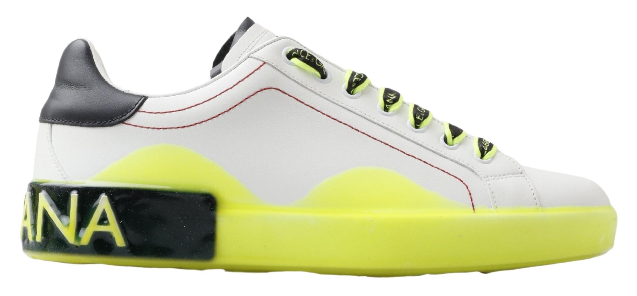 Dolce & Gabbana White Yellow Portofino Leather Sneakers Shoes Dolce & Gabbana