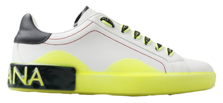 Dolce & Gabbana White Yellow Portofino Leather Sneakers Shoes Dolce & Gabbana