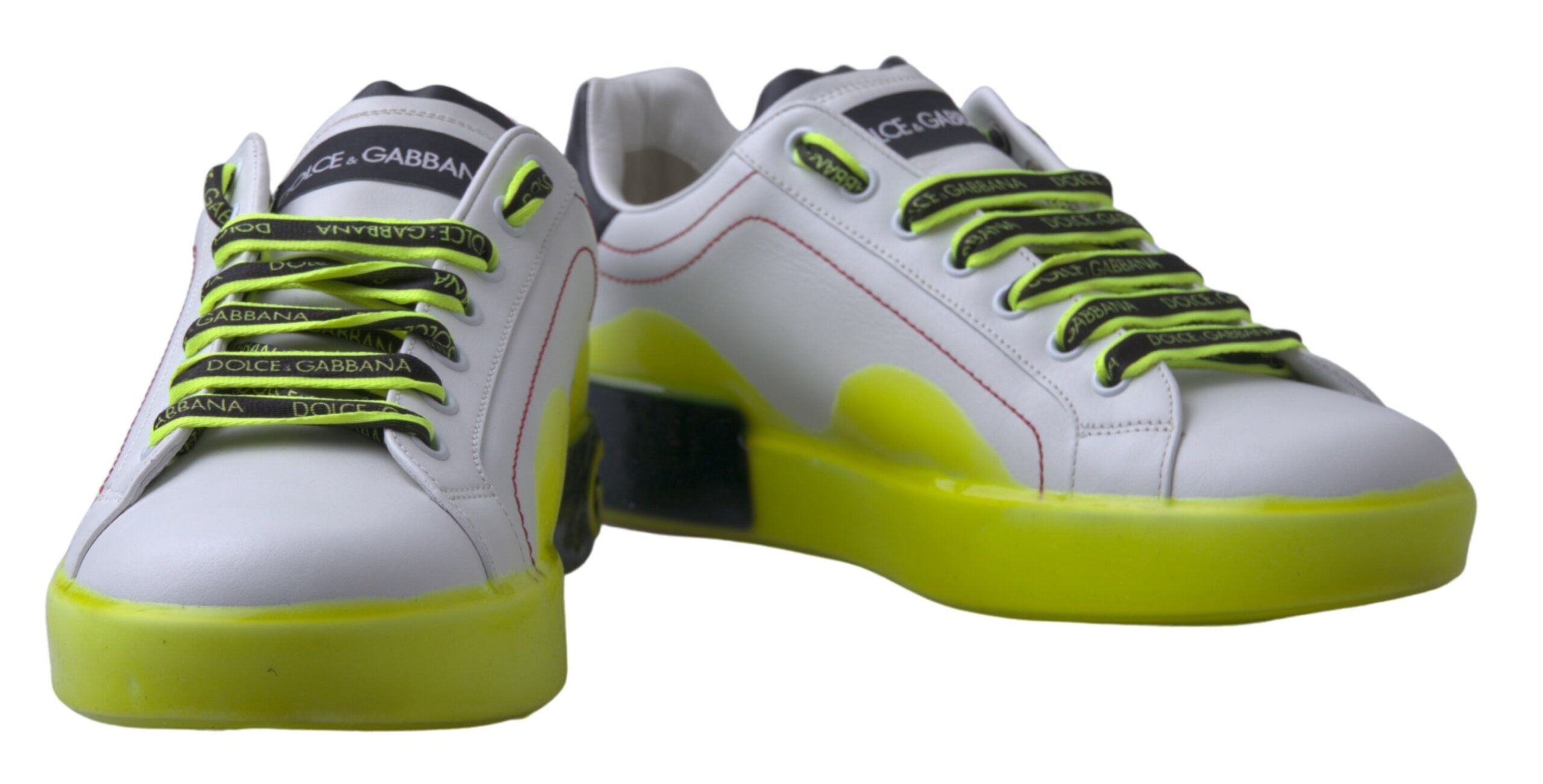Dolce & Gabbana White Yellow Portofino Leather Sneakers Shoes Dolce & Gabbana