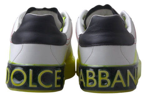 Dolce & Gabbana White Yellow Portofino Leather Sneakers Shoes Dolce & Gabbana
