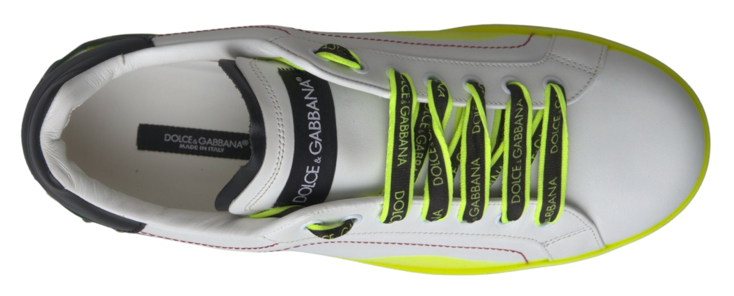 Dolce & Gabbana White Yellow Portofino Leather Sneakers Shoes Dolce & Gabbana