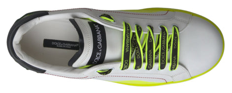 Dolce & Gabbana White Yellow Portofino Leather Sneakers Shoes Dolce & Gabbana
