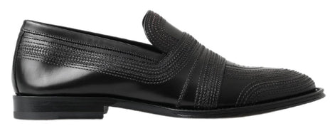 Dolce & Gabbana Black Leather Slipper Loafers Stitched Shoes Dolce & Gabbana