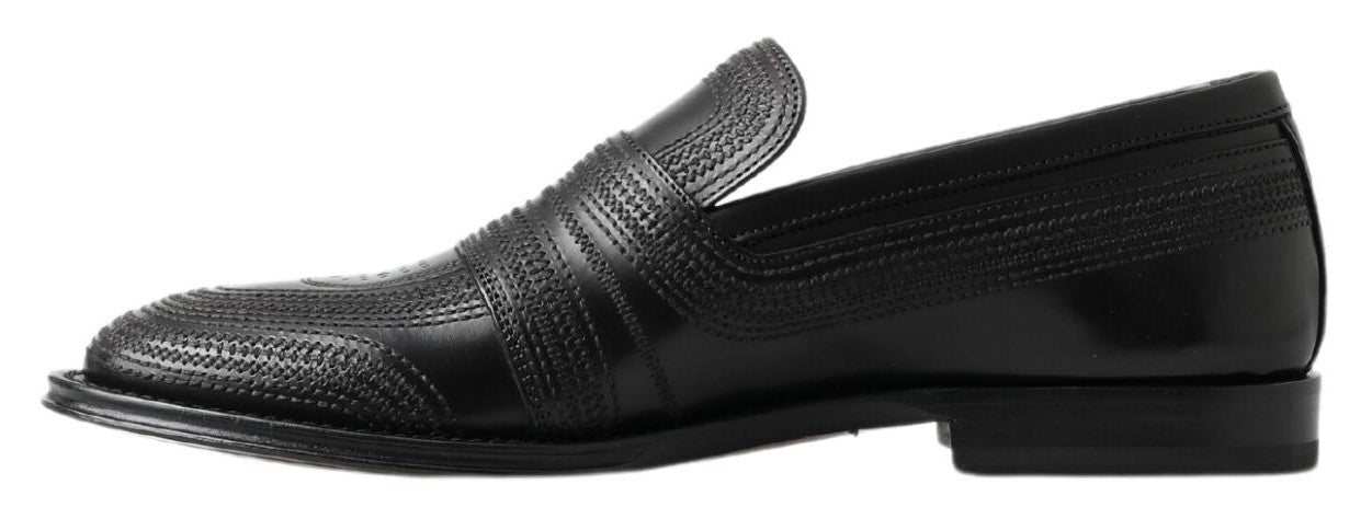 Dolce & Gabbana Black Leather Slipper Loafers Stitched Shoes Dolce & Gabbana