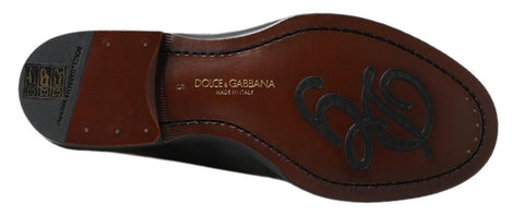 Dolce & Gabbana Black Leather Slipper Loafers Stitched Shoes Dolce & Gabbana