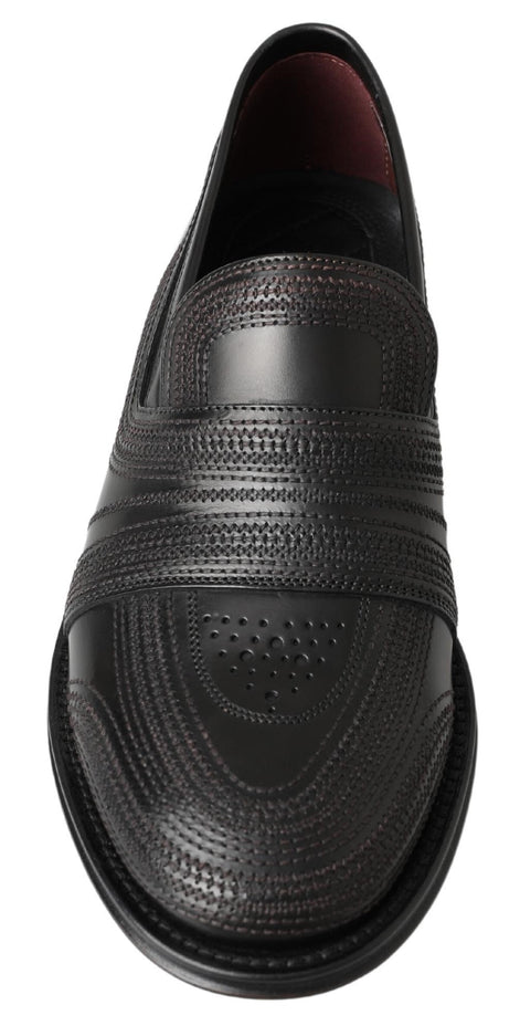Dolce & Gabbana Black Leather Slipper Loafers Stitched Shoes Dolce & Gabbana