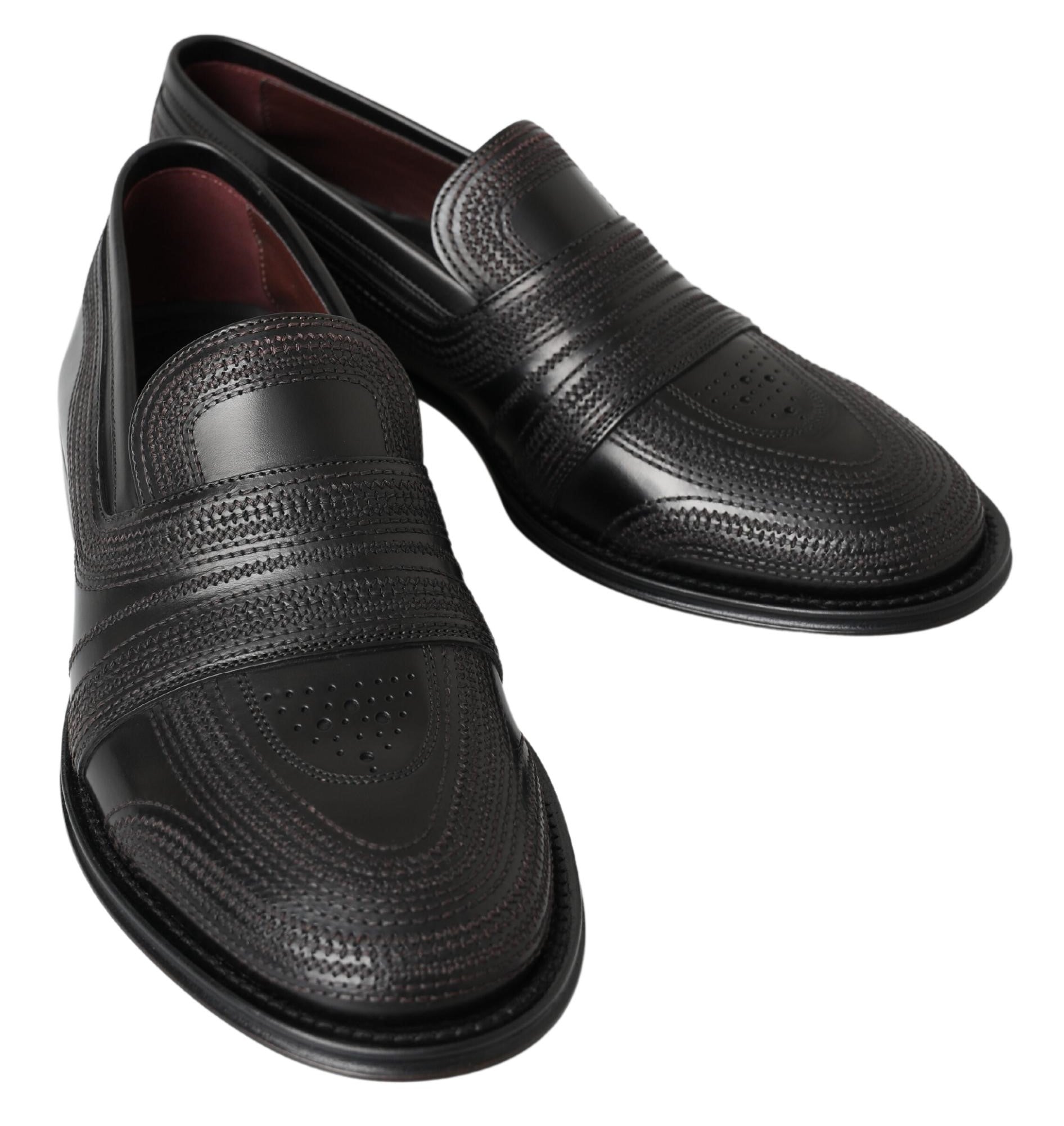 Dolce & Gabbana Black Leather Slipper Loafers Stitched Shoes Dolce & Gabbana