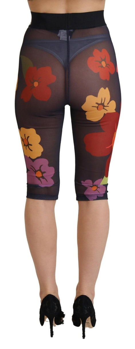 Dolce & Gabbana Black Floral Leggings Stretch Waist Pants Dolce & Gabbana