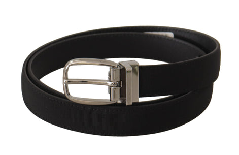 Dolce & Gabbana Black Calf Canvas Silver Tone Logo Metal Belt Dolce & Gabbana