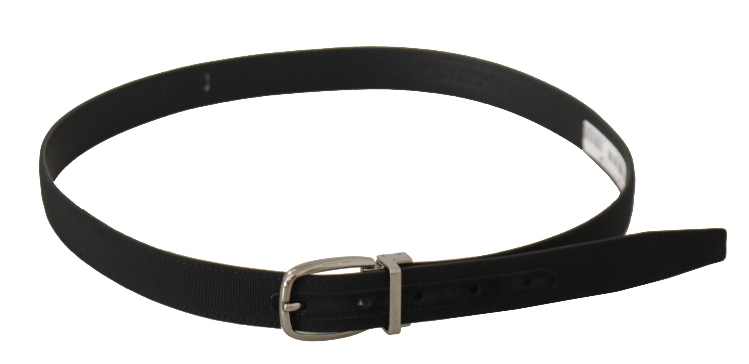 Dolce & Gabbana Black Calf Canvas Silver Tone Logo Metal Belt Dolce & Gabbana