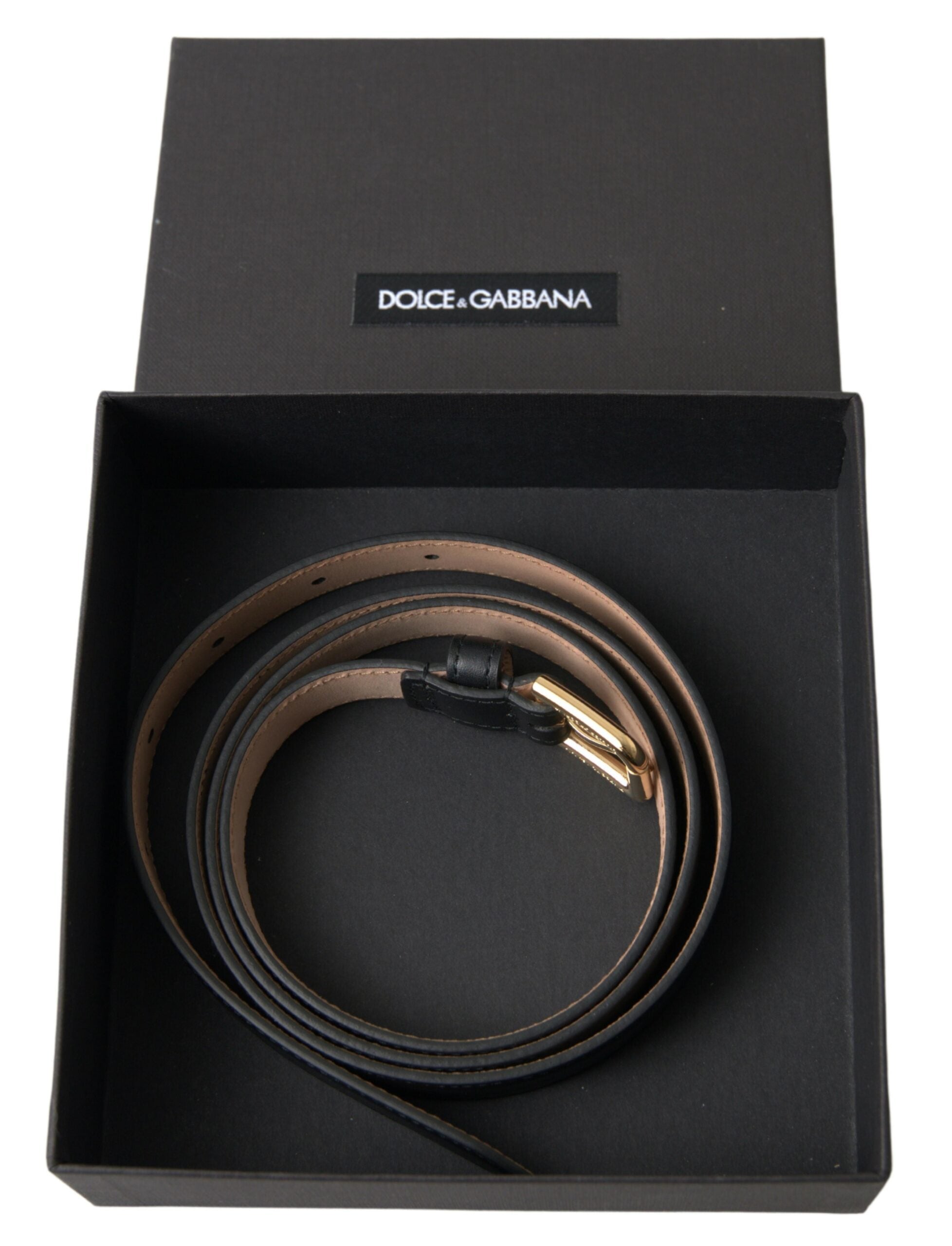 Dolce & Gabbana Black Leather Gold Tone Metal Buckle Belt Dolce & Gabbana