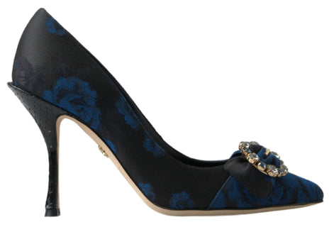 Dolce & Gabbana Blue Floral Ayers Crystal Pumps Shoes Dolce & Gabbana