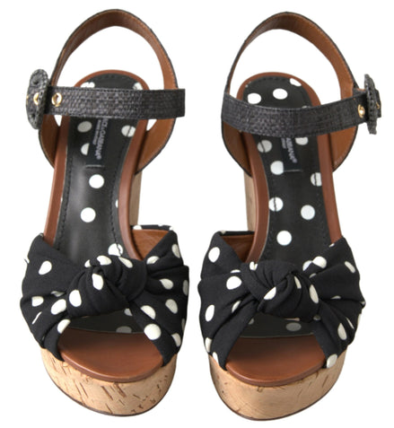 Dolce & Gabbana Black  Wedges Polka Dotted Ankle Strap Shoes Sandals Dolce & Gabbana
