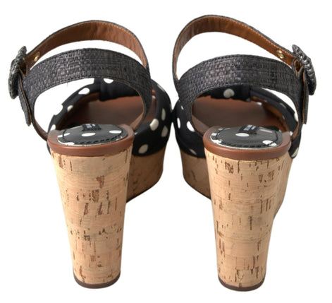 Dolce & Gabbana Black  Wedges Polka Dotted Ankle Strap Shoes Sandals Dolce & Gabbana