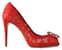 Dolce & Gabbana Red Taormina Lace Crystal Heels Pumps Shoes Dolce & Gabbana