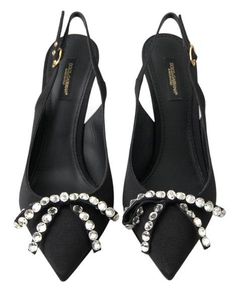 Dolce & Gabbana Black Crystal Embellished Slingback Heel Shoes Dolce & Gabbana