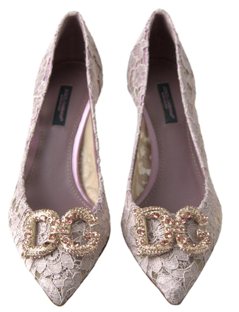 Dolce & Gabbana Pink Floral Lace DG Crystal Pumps Shoes Dolce & Gabbana