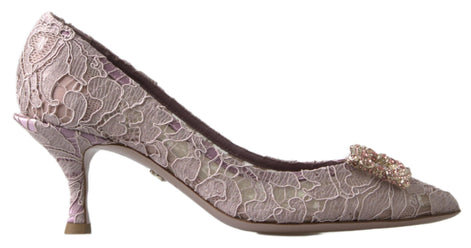 Dolce & Gabbana Pink Floral Lace DG Crystal Pumps Shoes Dolce & Gabbana