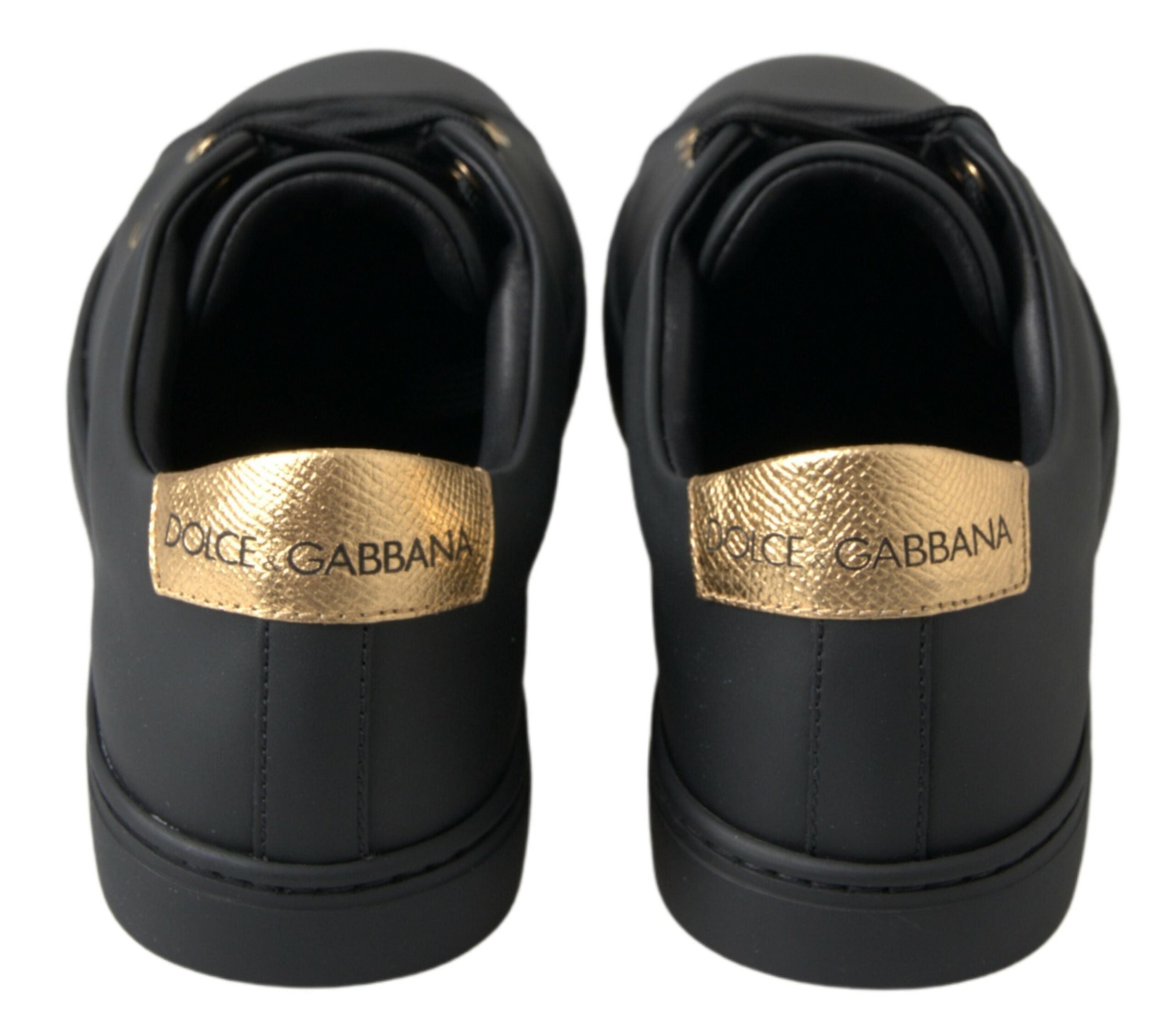 Dolce & Gabbana Black Gold Leather Classic Sneakers Shoes Dolce & Gabbana