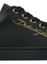 Dolce & Gabbana Black Gold Leather Classic Sneakers Shoes Dolce & Gabbana