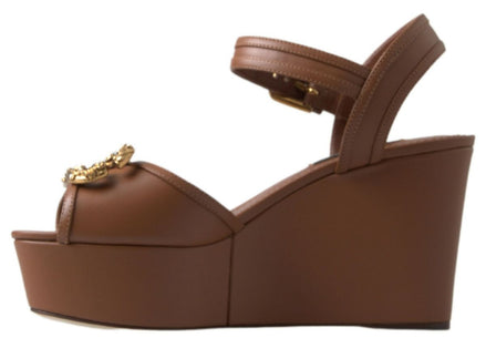 Dolce & Gabbana Brown Leather AMORE Wedges Sandals Shoes Dolce & Gabbana