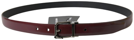 Dolce & Gabbana Bordeaux Leather Silver Metal Buckle Belt Dolce & Gabbana
