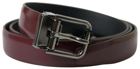 Dolce & Gabbana Bordeaux Leather Silver Metal Buckle Belt Dolce & Gabbana