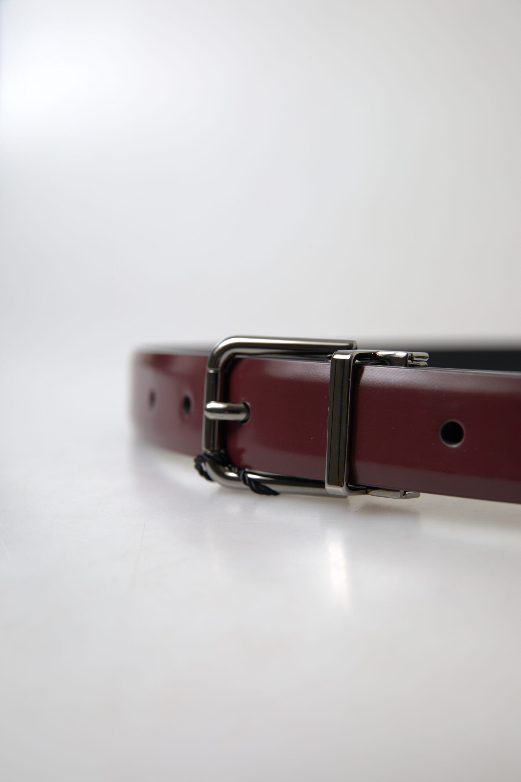 Dolce & Gabbana Bordeaux Leather Silver Metal Buckle Belt Dolce & Gabbana