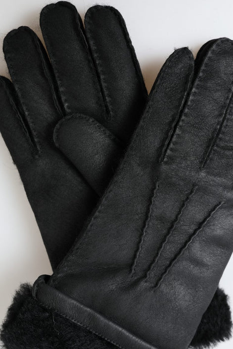 Dolce & Gabbana Black Leather Fur Short Hands Mitten Men Gloves Dolce & Gabbana