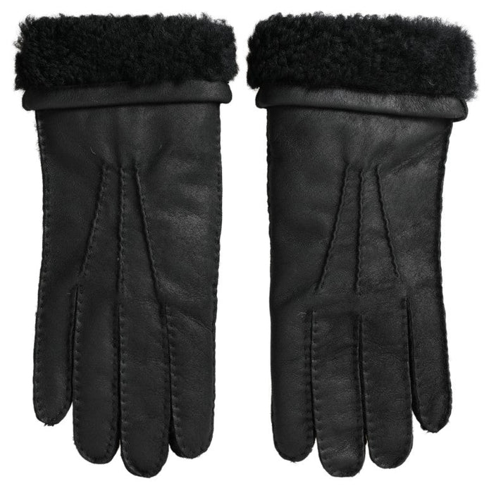 Dolce & Gabbana Black Leather Fur Short Hands Mitten Men Gloves Dolce & Gabbana
