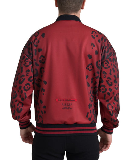 Dolce & Gabbana Red Leopard Polyester Bomber Full Zip  Jacket Dolce & Gabbana