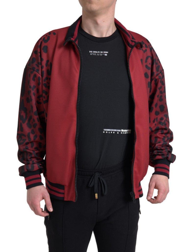 Dolce & Gabbana Red Leopard Polyester Bomber Full Zip  Jacket Dolce & Gabbana