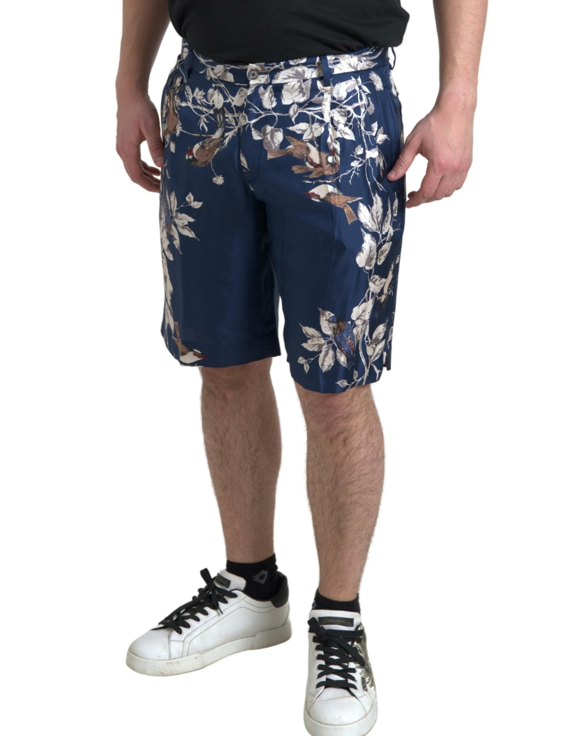 Dolce & Gabbana Blue Floral Print Silk Men Bermuda Shorts Dolce & Gabbana