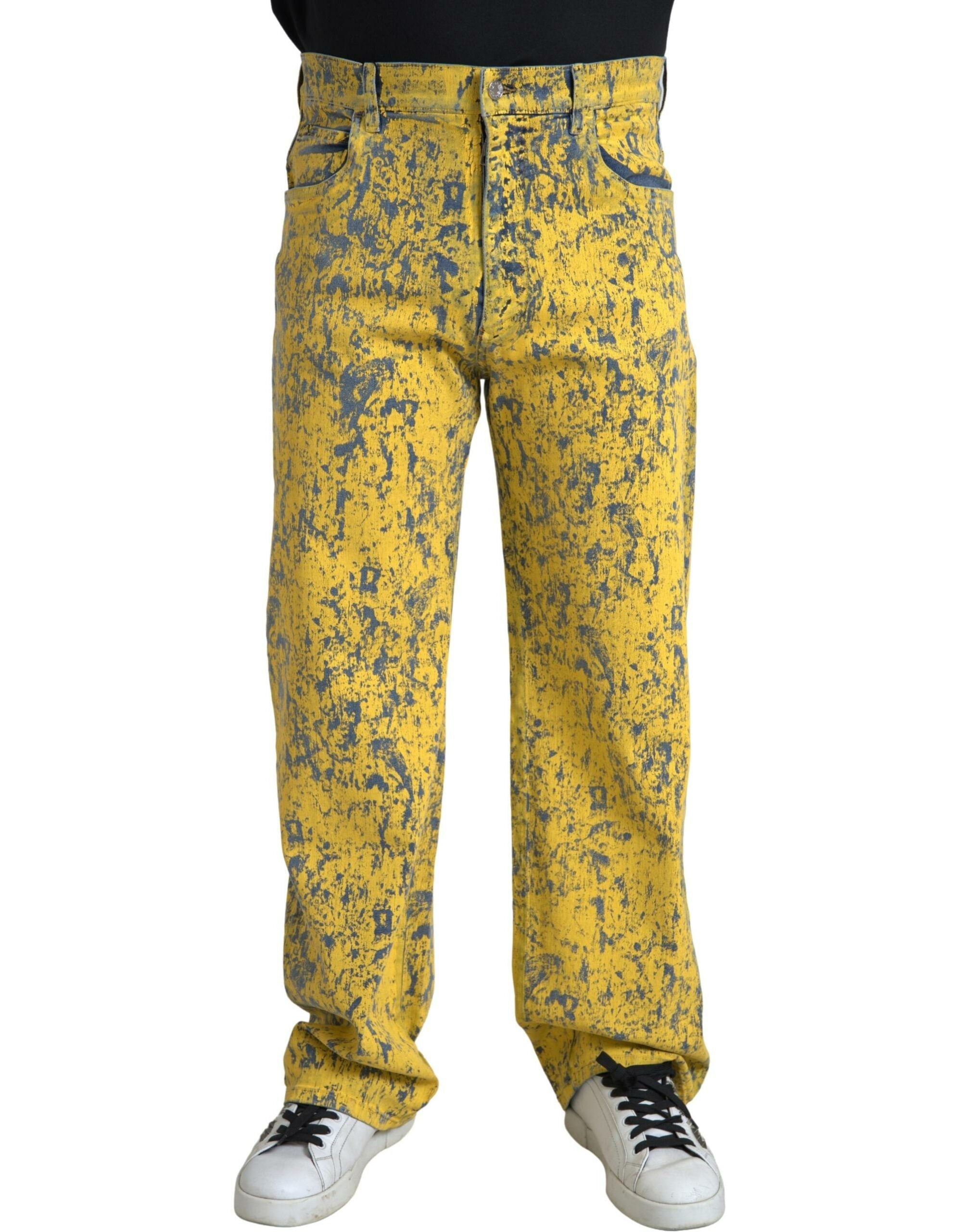 Dolce & Gabbana Yellow Cotton Tie Dye Straight Denim Jeans Dolce & Gabbana