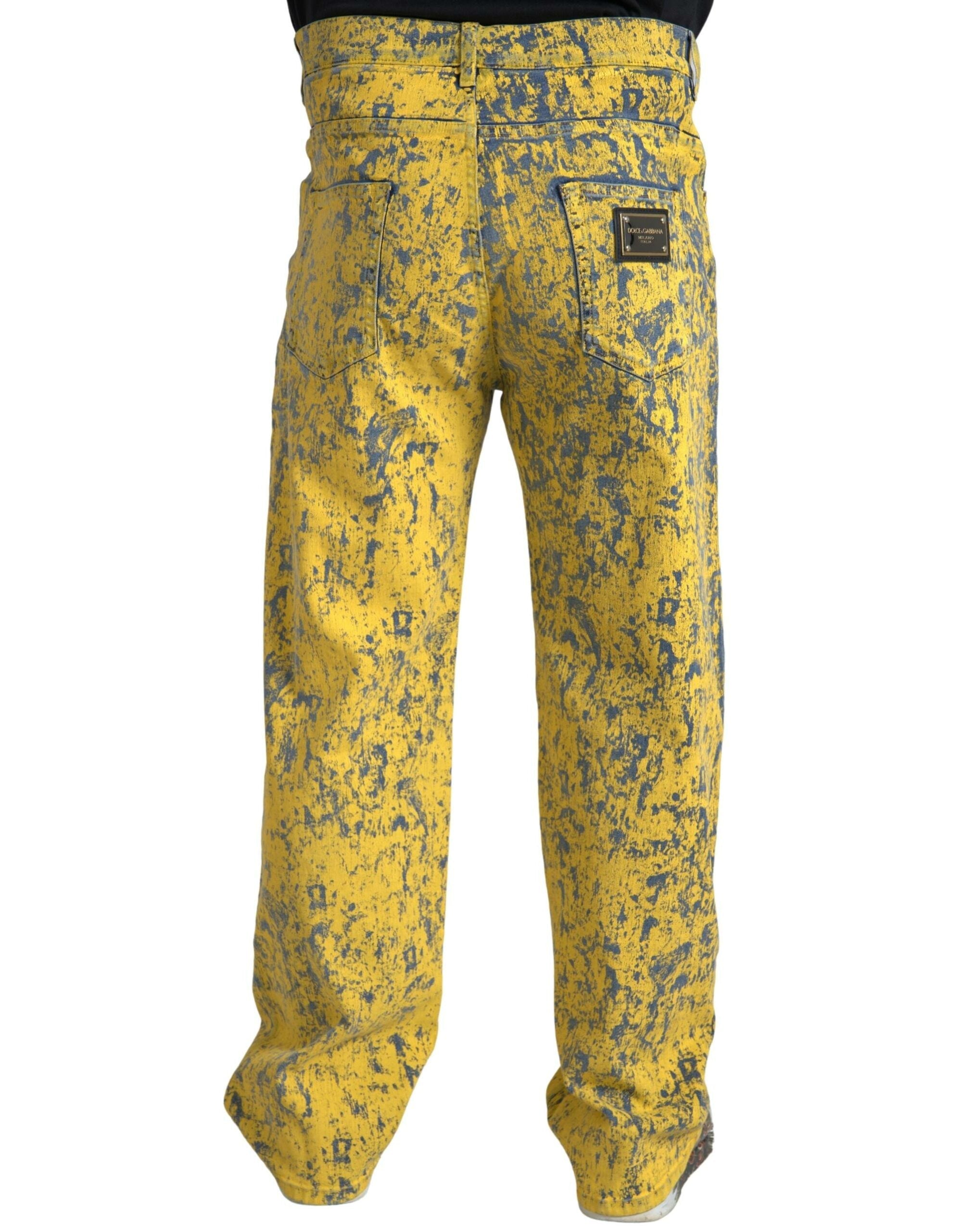 Dolce & Gabbana Yellow Cotton Tie Dye Straight Denim Jeans Dolce & Gabbana